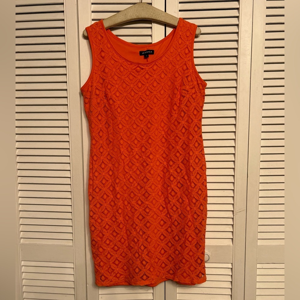 🍁🍁 Jessica size 14 orange lace overlay dress